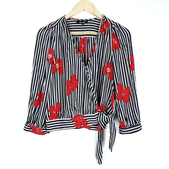 Madewell Tops - Madewell Striped Floral Candied Orchids Wrap Top